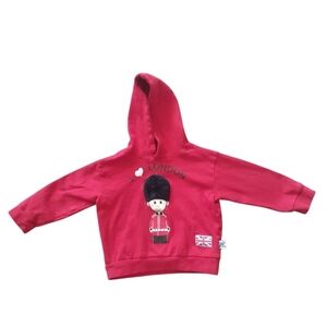 Red Kids London Guard UK Sweatshirt Size 12M 3D Faux Fur Pullover I Love London